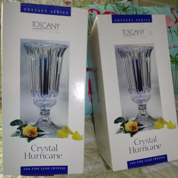 NEW Vintage 24% Lead Crystal Hurricane Set